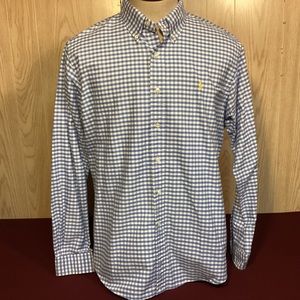 Ralph Lauren Custom Fit Mens blue and white checked button down shirt size XL